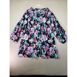 Caffe Marrakech Top Womens XL Multicolor Floral Long Sleeve V-Neck Blouse Top